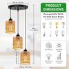 3 Light Farmhouse Pendant Lamp with Hand Woven Natural Rattan Shade  Industrial Kitchen Island Ceiling Light Fixture with E26 Base  Adjustable Height