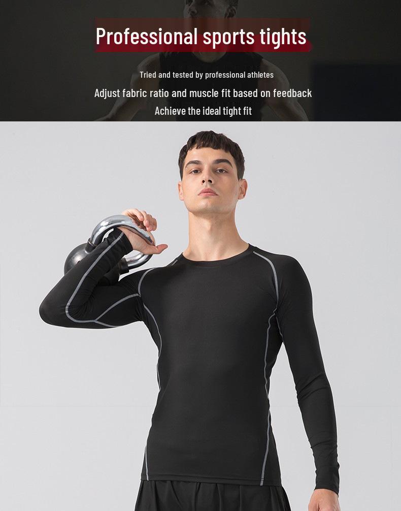 Cross-border PRO Men's Quick-Dry Sports Tights: High Elastic, Sweat-Absorbent, Long-Sleeved Fitness & Cycling Shirt