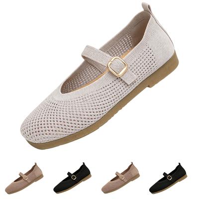 Women's Casual Flat Shoes Breathable Mesh Slip On Mary Jane Style Adjustable Buckle Strap Comfortable Walking Shoes