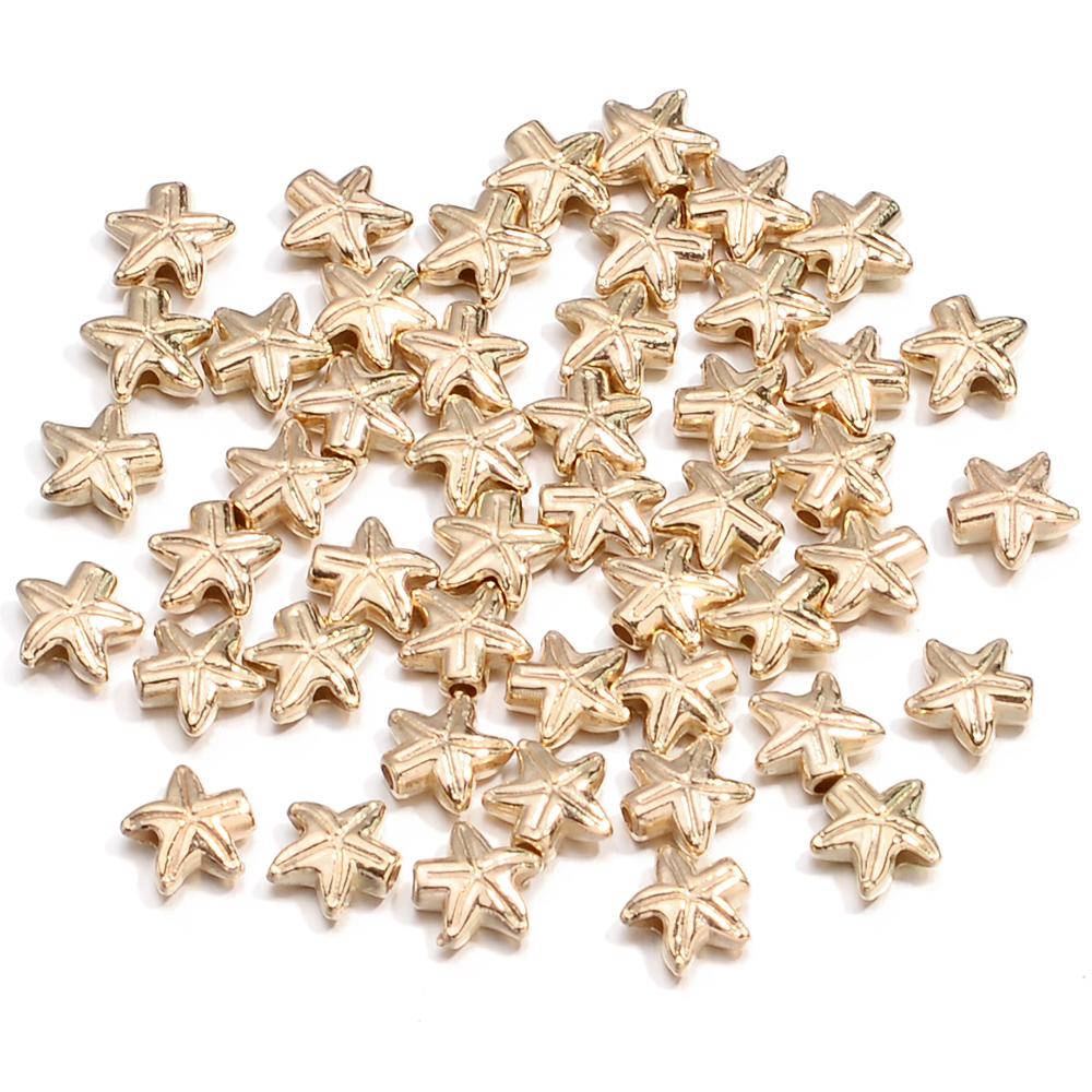 100pcs Star CCB Beads Gold Rhodium Color Pentagram Loose Spacer Bead For Jewelry Making DIY Crafts Bracelet Necklace Accessories