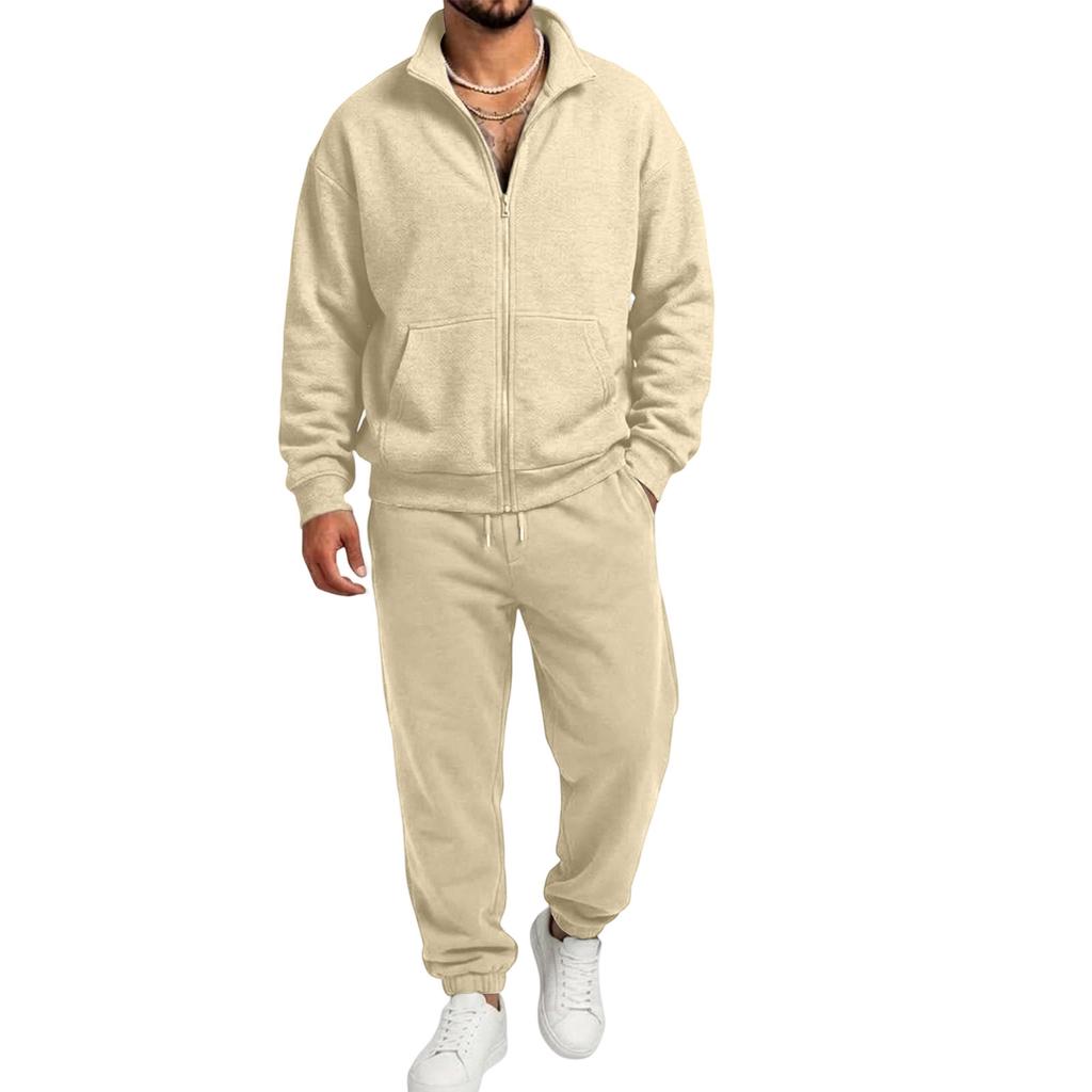 Men's Casual Zip-Up Sweatshirt with Pockets and Stand Collar, Long Sleeve Athletic Track Suit