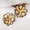 Vintage Metallic Pleated Black Edge Petal Earrings Elegant Three Dimensional Flower Exaggerated Women Ear Studs Jewelry