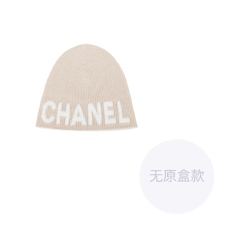 

CHANEL [25C Early Spring] Brand letter embroidery decoration Cashmere wool hat for women beige чорний