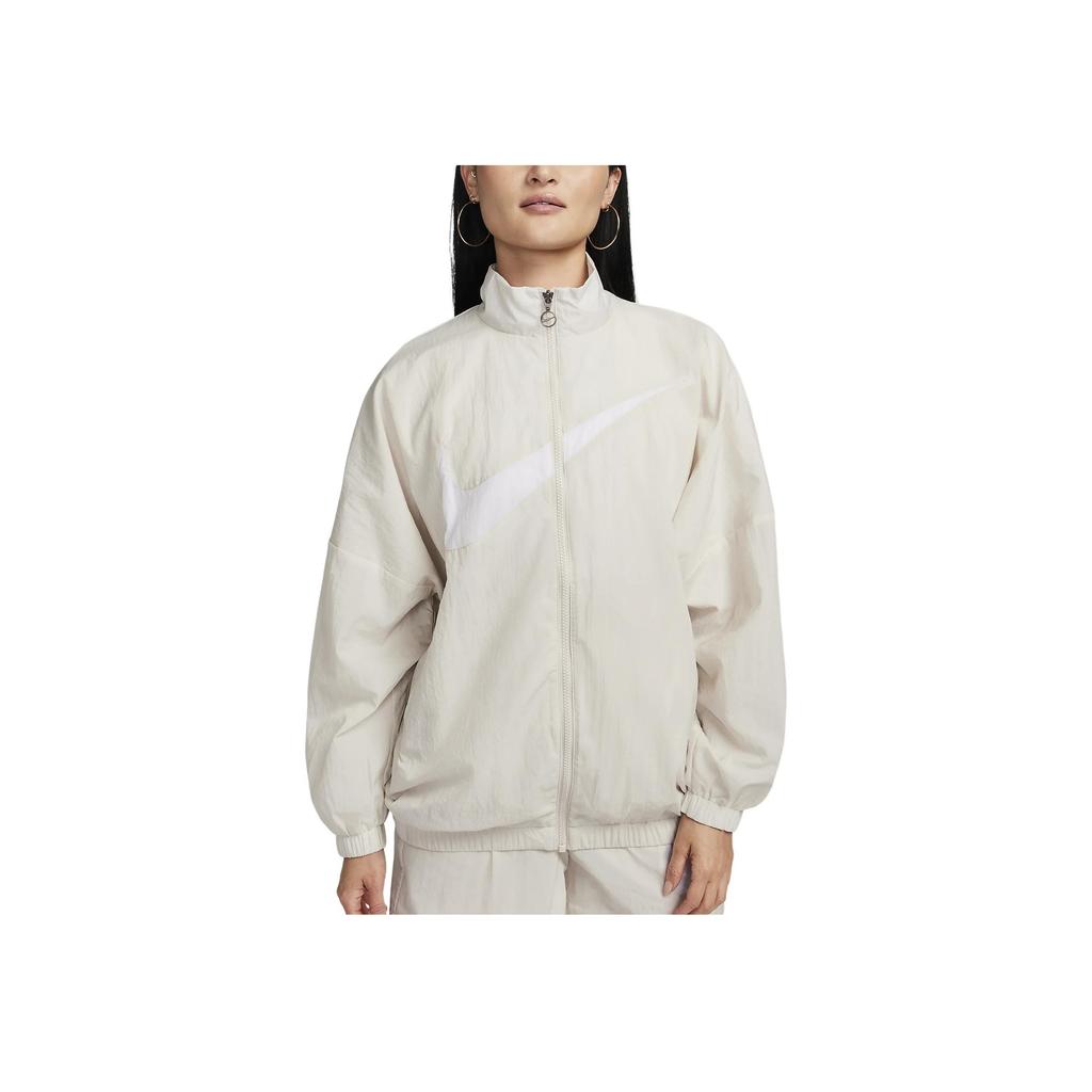 Nike Logo Print Windbreaker Jacket With Stand Collar Women Jacket Beige DX5865-104