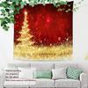 Golden Christmas Christmas Tree Wall Tapestry, Red Gold Glitter Wall Hanging Large Tapestry Decoration Polyester Fiber White Hem