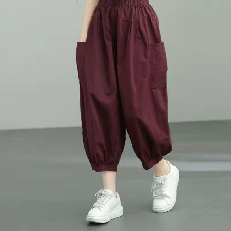 Pure Cotton Casual Bloomers Women's Summer Large Size Loose and Thin High Waist Nine-point Beam Feet Harem Pants