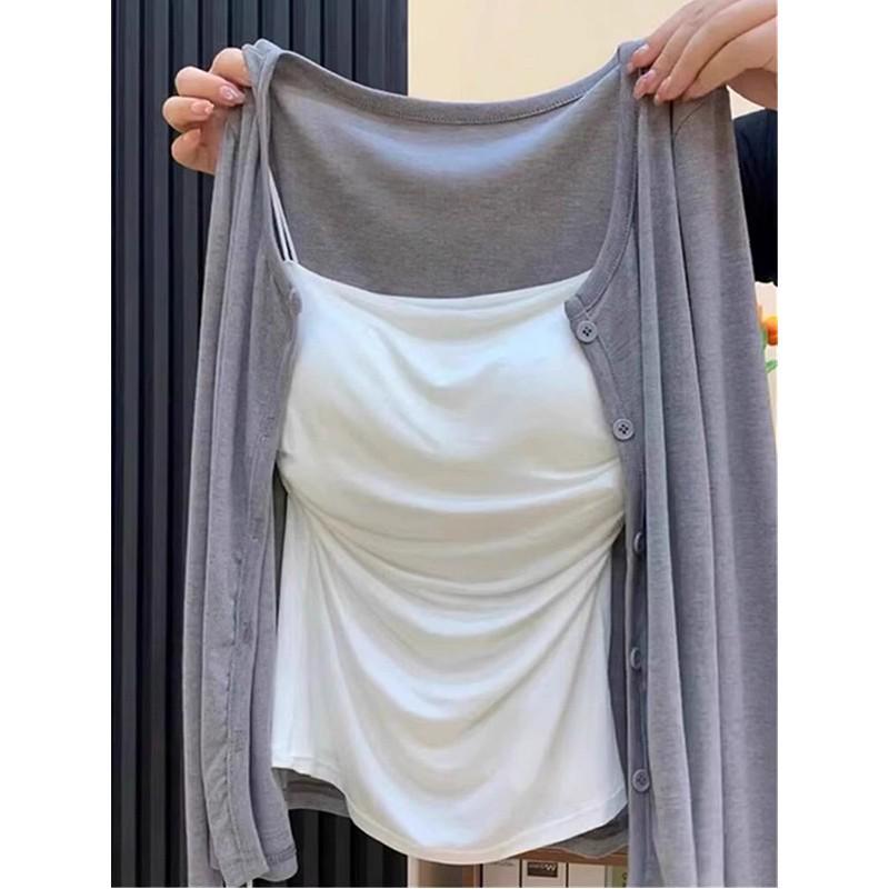 Elegant White Camisole with Chest Pads - Women's Stylish Summer Top for Inner and Outer Wear