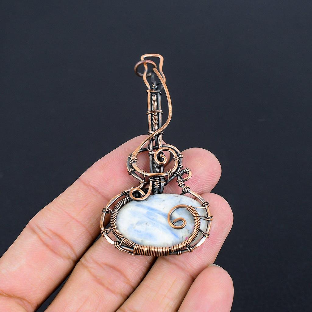 Blue Scheelite 999 Copper Wire Wrapped Pendant, Handmade Gemstone Pendant Jewelry, Gifts For Wife Brand New Pendant