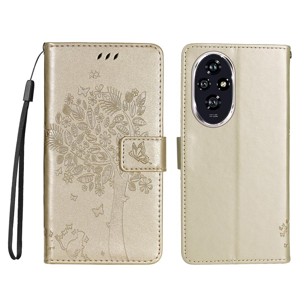 For Honor 200 5G Phone Case with Stand Cat Tree Pattern Leather Wallet Mobile Cover