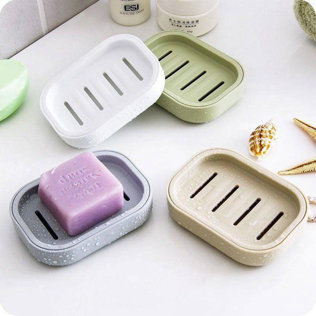 Portable Double-Layer Soap Dish with Drainage Cover Square Plastic Storage Box for Bathroom & Travel Use