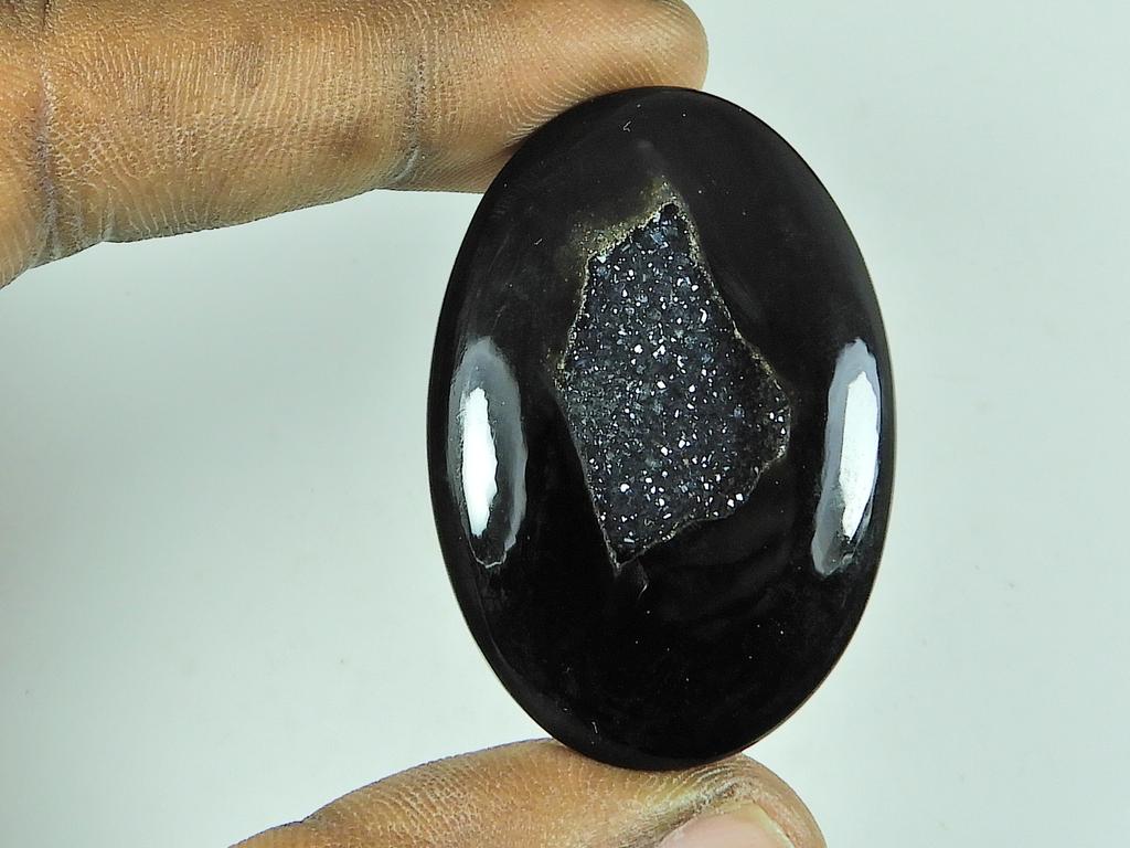 30X40X05 MM barvený černý onyx, achát druzy, oválný kabošon, volný drahokam 63 karátů. SK-4670