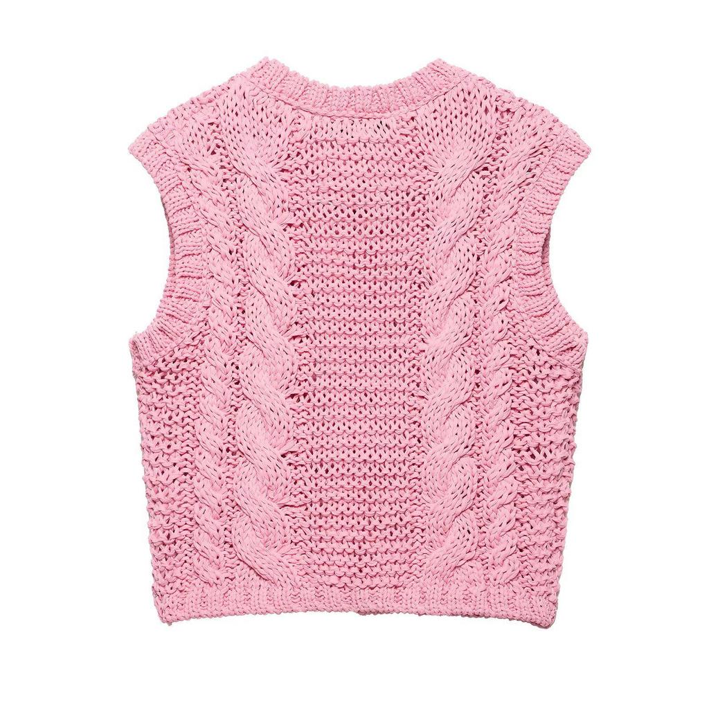 2025 Spring Women's European & American Floral Button Knitted Vest