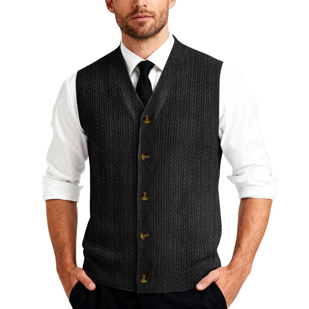 Herr V-ringad Ärmlös Stickad Koftaväst