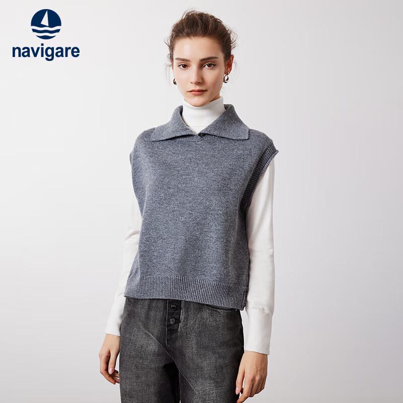 Navigare Women's Sleeveless Ribbed Knit Vest with Collar