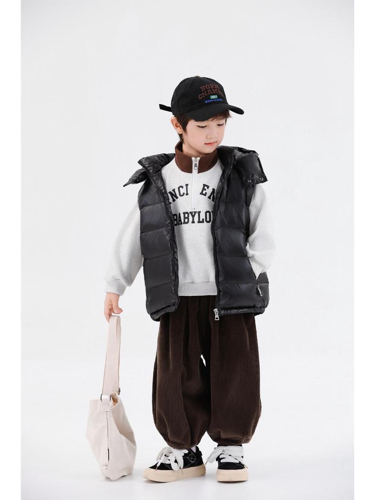 2025 Autumn/Winter Kids' Solid Color Hooded Thick Duck Down Vest