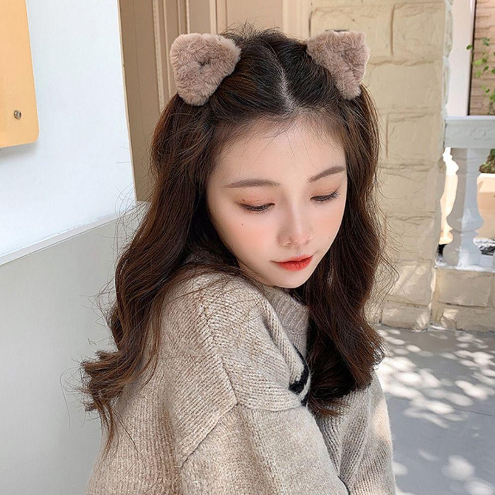 Lambhair Small Bear Ear Hair Claw Small Size Mini Cat Ear Hairgrip Plush Cat Ear Hair Clip  Daily