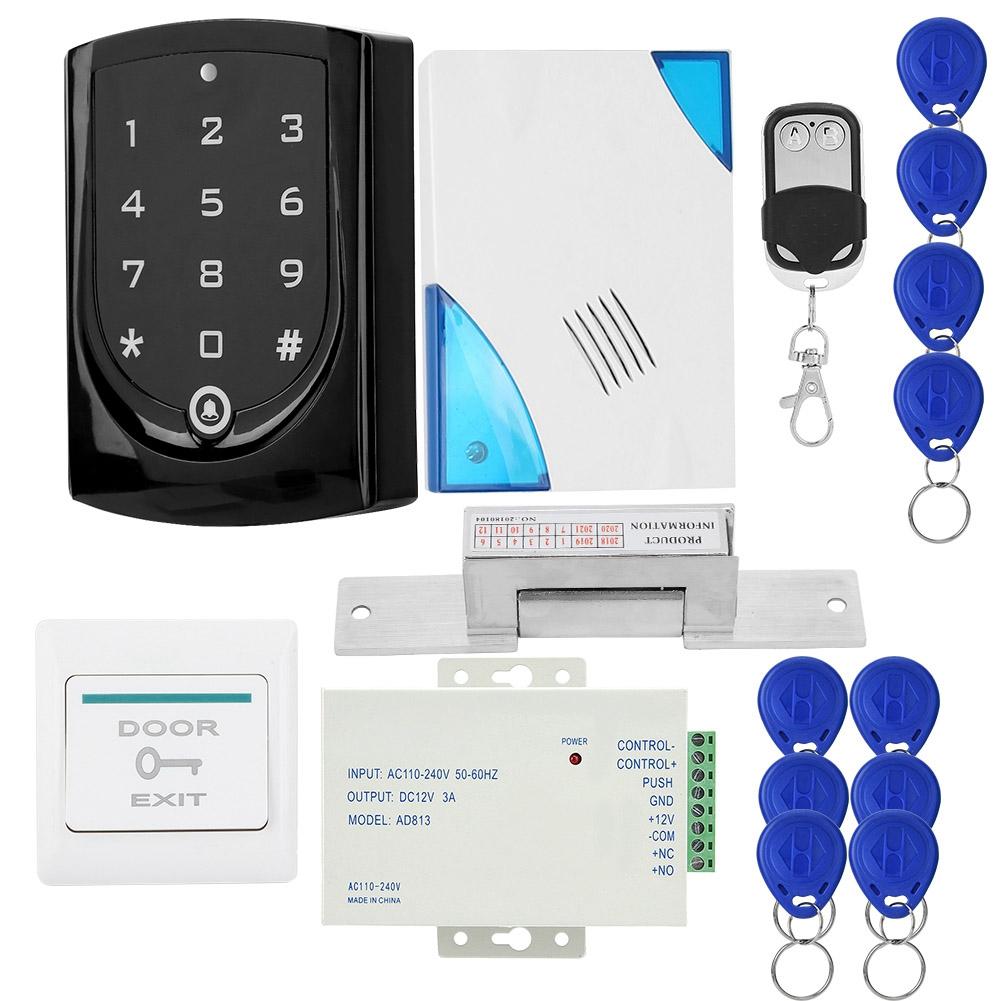 Door Access Control System NO Lock Remote Control Button Doorbell Power Supply 10keyfobs