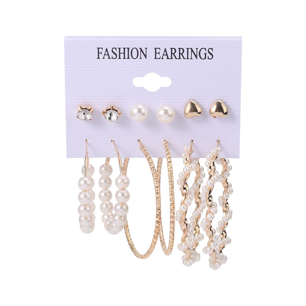 Gold-Pearl Punk Hoop Earrings Set for Women