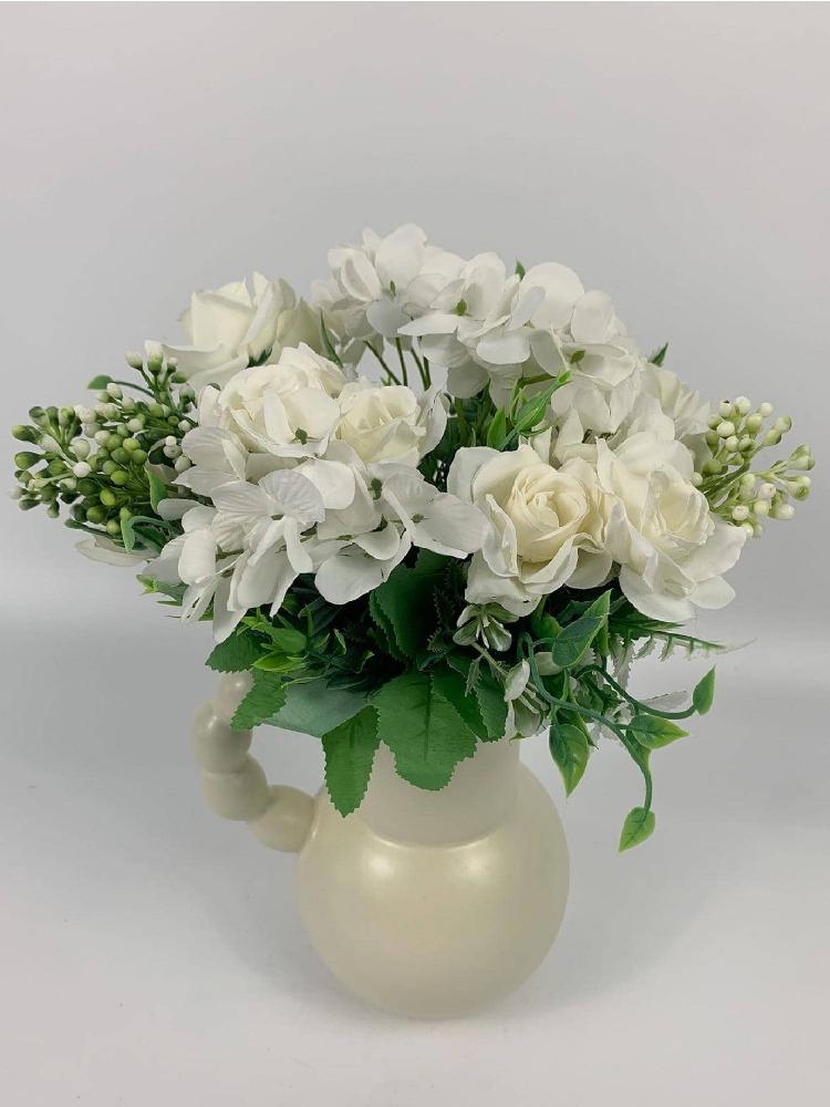 4 Pcs Artificial Rose Hydrangea Bouquet 26cm Silk Fake Flowers for Wedding Home Indoor Decoration
