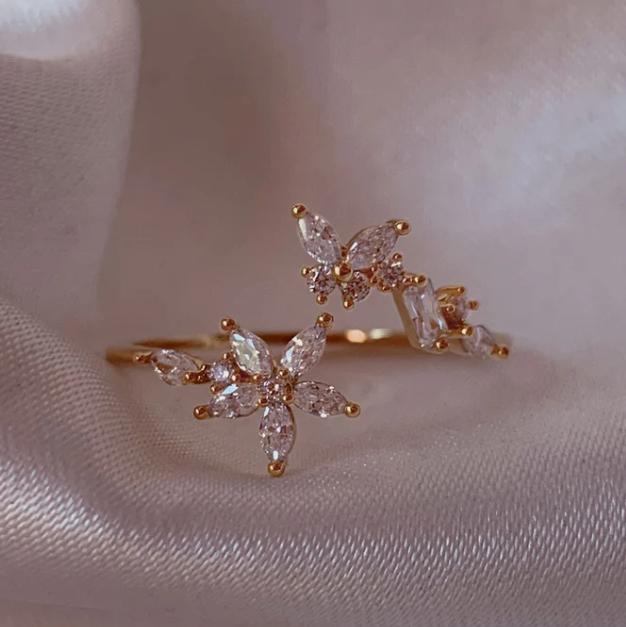 New Cute Colorful Zircon Flower Ring For Women Girl Fashion Vintage Zircon Adjustable Rings Jewelry Gift