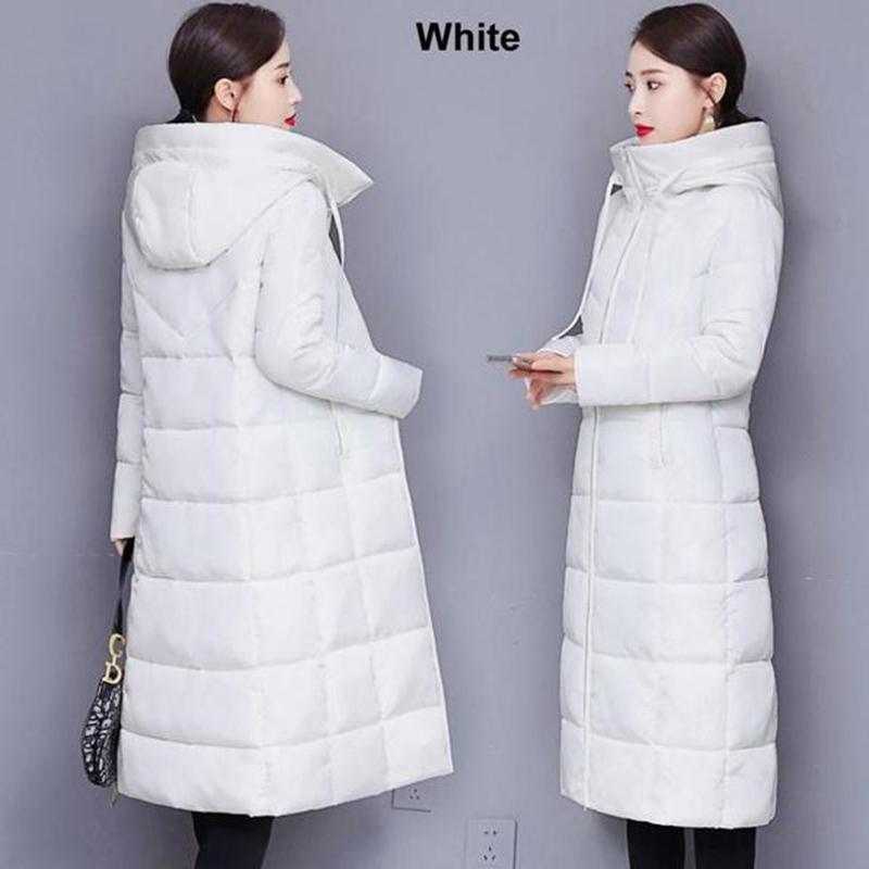 

Зимняя женская длинная пуховая куртка Модная толстая теплая пуховая хлопковая куртка Женское зимнее пальто Зимняя верхняя одежда с капюшоном M белый