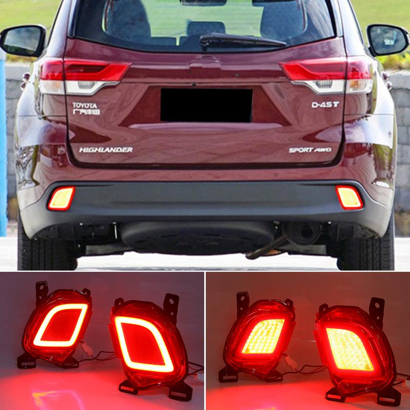 1 Pair reflector LED Rear Bumper Light Fog Lamp Brake Light Turn Signal For Toyota Highlander 2015 2016 2017 2018