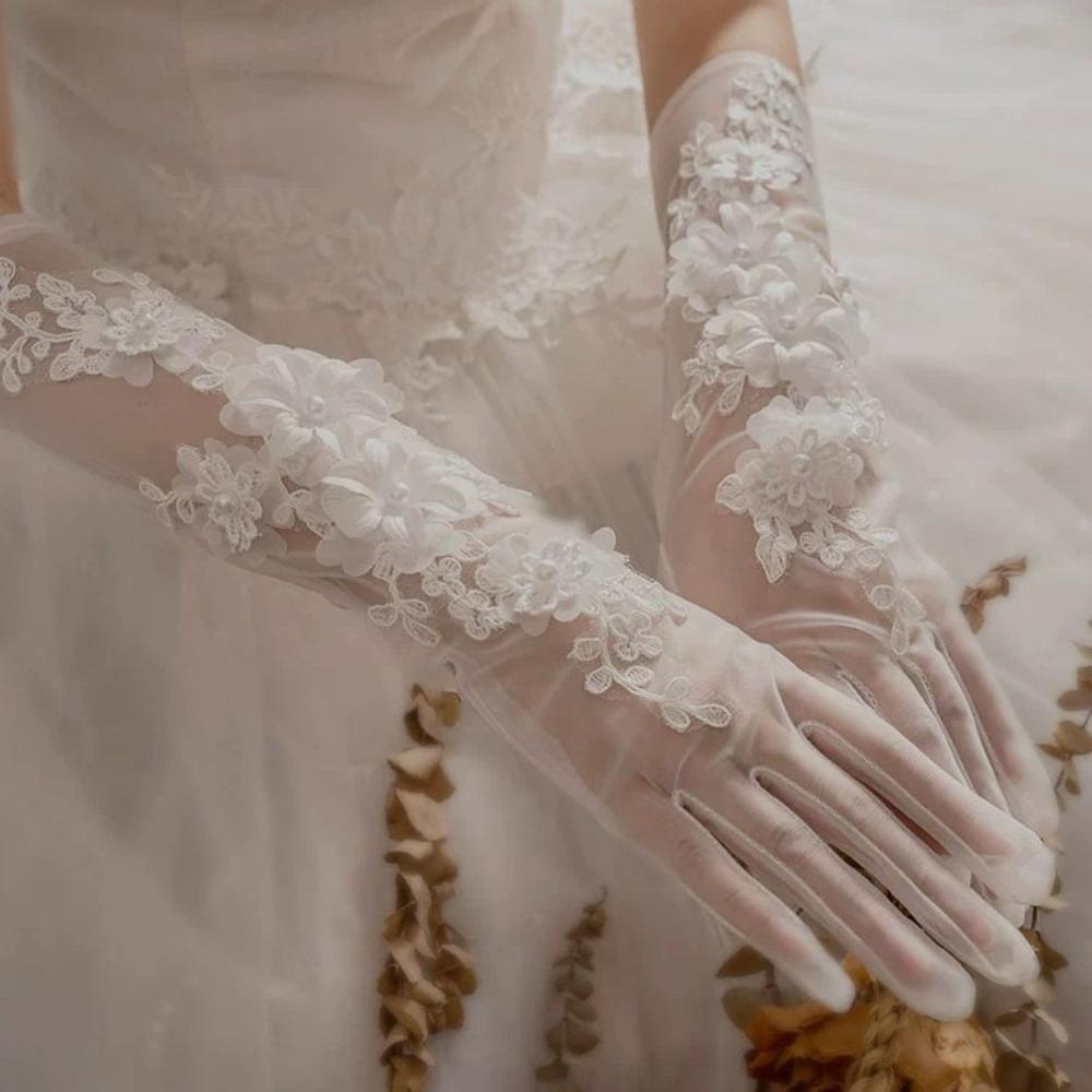 Mesh Bridal Gown Mittens Bowknot Wedding Bridal Gloves New Performance Gloves  Party