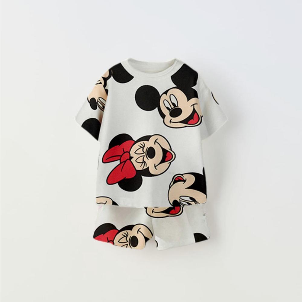 Mickey Mouse Tshirt+Short 2Piece Set Summer Wear Children New Short Sleeve Suit 2026 Summer Kids Cartoon T-shirt Loose Shorts 110