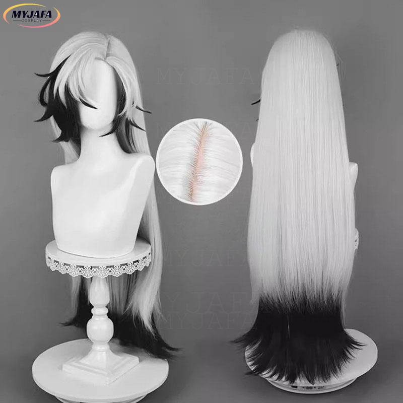 Boothill Cosplay Wig Game HSR Boothill Silver White Black Mixed Long Wig Heat Resistant Synthetic Hair Wigs + Wig Cap