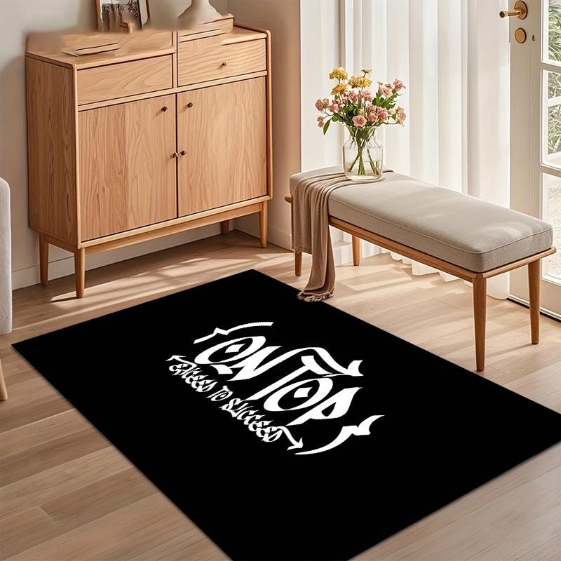 

On Top Graffiti Typography Black White Area Rug Non Slip Floor Carpet for Living Room Bedroom Kids Room Dorm Game Room Decor 40X60cm