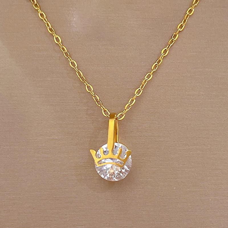 Crown Zircon Personality Minimalist Wind Furnace Real Gold Necklace Female Clavicle Chain