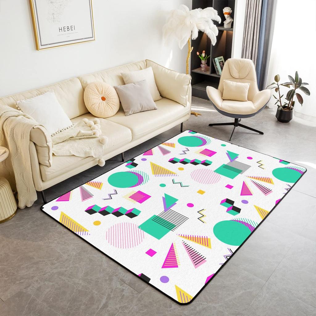 Memphis Area Rug, Hipster Retro Doormat, 80s 90s Hip Hop Funky Colorful Pop Art Inspired Carpet for Playroom Geometric Floor Mat
