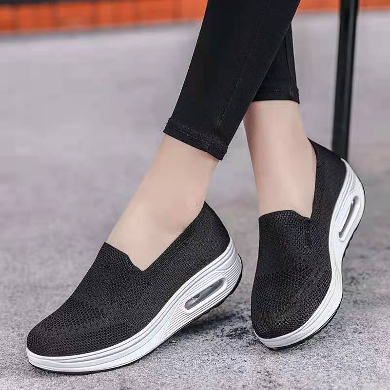 Spring, summer and autumn single shoes single-layer fly-woven mesh wedge heel sports and leisure mother shoes 35