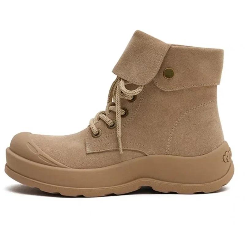 2024 Shoes Female Lace Up Women Boots Winter Round Toe Suede Solid Short Barrel Low Heels Female Boots Zapatos De Mujer