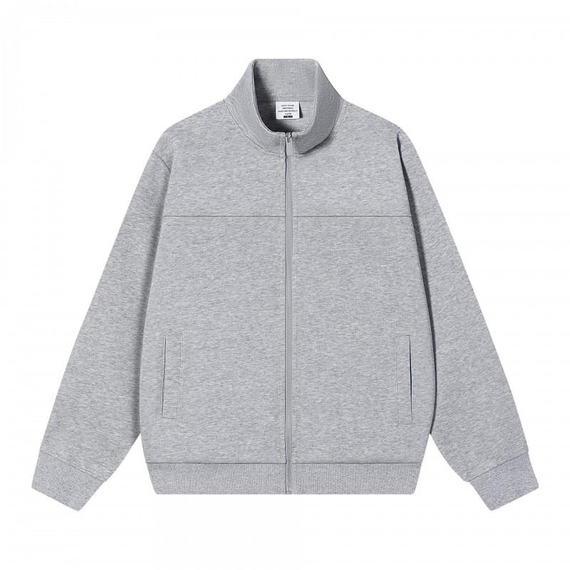 Mens 380g Heavyweight Cotton Zip-Up Sweatshirt Stand Collar Casual Streetwear Jacket
