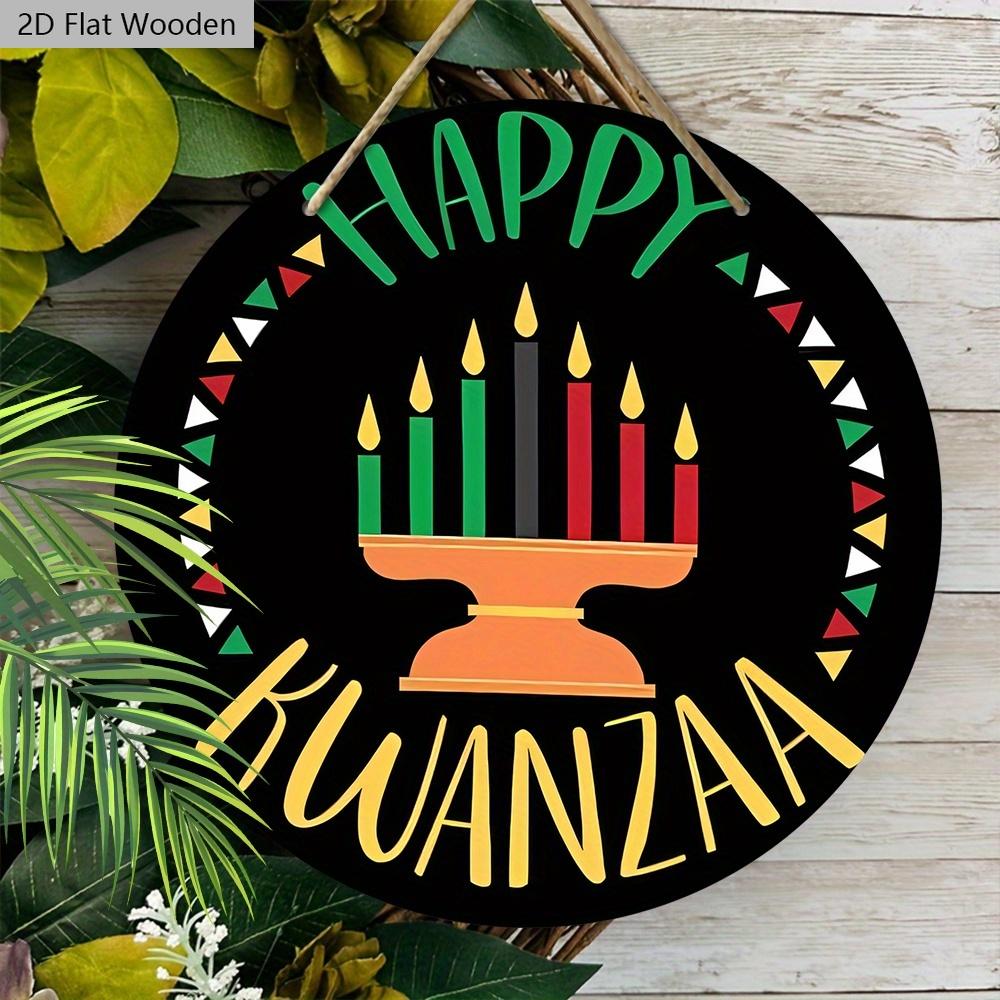 Happy Kwanzaa Simple Wooden Sign - Classic Round Sign for Front Door, Wall Hanging Decor - Ideal Kwanzaa Decoration