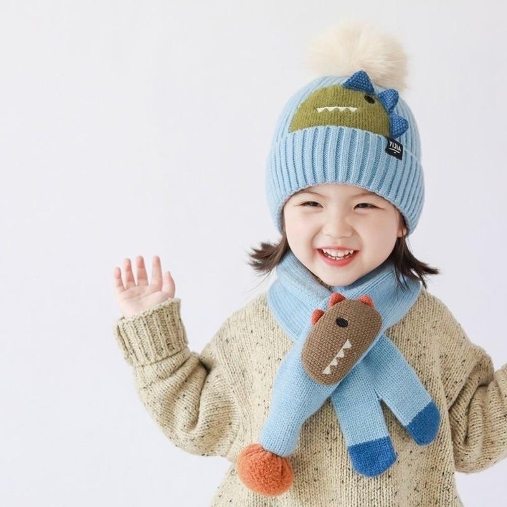2Pcs Korean Style Children Hat Scarf Set Thickened Kid Pullover Cap Outdoor Activities