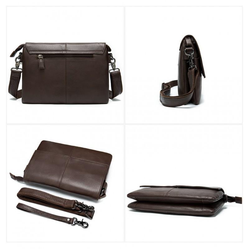 Real Cowhide Men's Leather Crossbody Bag Large Capacity Soft Multifunctional Wrist Antique Handbag Trendy
