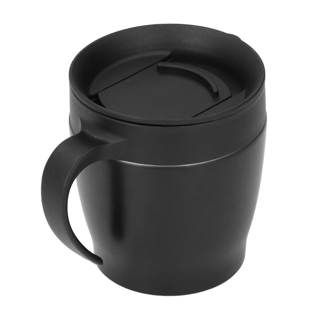 Kaffeebecher 330ml Griff Tragbar Edelstahl Wärmedämmwirkung Heißwasserbecher BüroSchwarz