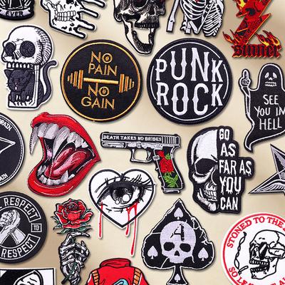 Rock Roll Gestickte Aufnäher DIY Punk Skelett Aufbügelbar Thermoklebstoff für Kleidung Jacke Jeans Tasche Hut Dekoration