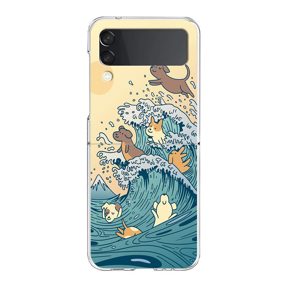 Koi Fish ZFlip5 ZFlip3 Phone Case For Samsung Z Flip 3 Transparent Hard Shell Z Flip 4 Galaxy Cover ZFlip 5G Folding Coque Funda