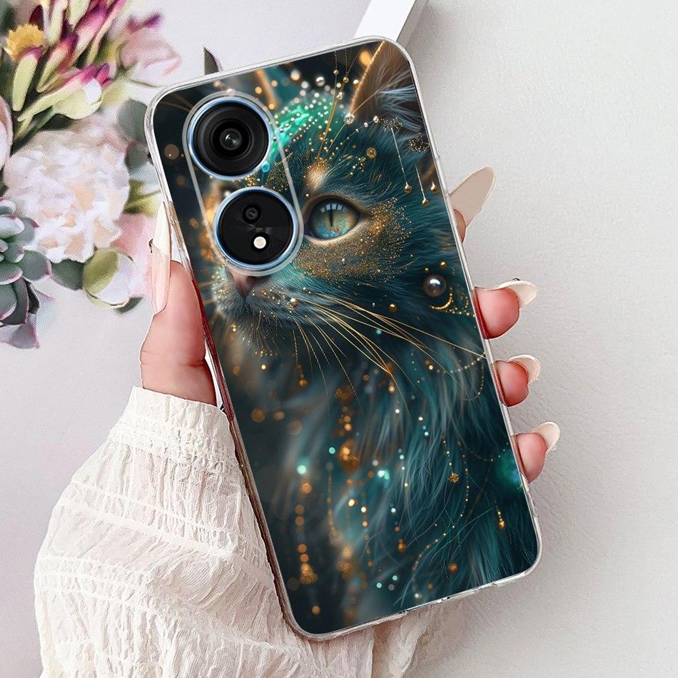 For Oppo Reno8 T Phone Case Reno 8T 5G 4G CPH2481 CPH2505 Elegant Floral Cat Soft Silicone Transparent TPU Lightweight Cases