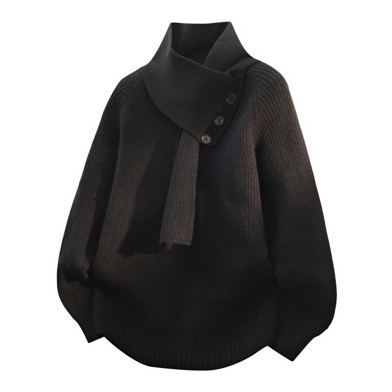 Men s Winter Half-High Collar Loose Knit Sweater with Detachable Scarf 2XL