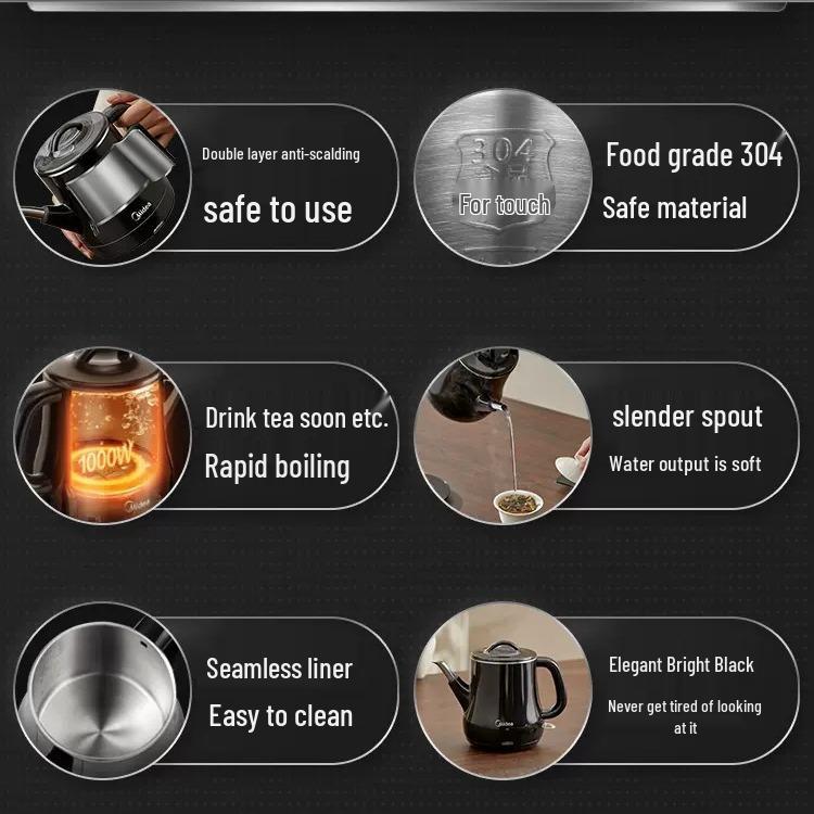 Midea Electric Tea Kettle with High Power Boiling and Tea Infuser, Model MK-PCE071