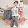 Summer Three-Piece Cartoon Pajama Set for Girls - Short Sleeve & Long Pants, Comfortable Home Wear for Kids