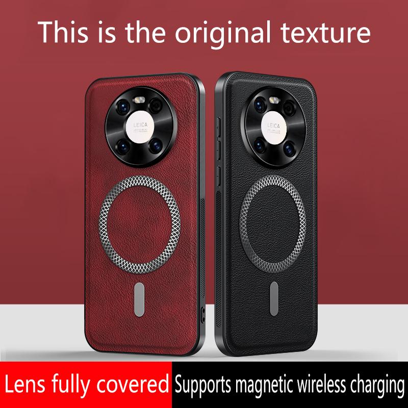 For Huawei Mate 40 Case Magnetic Elegant Leather Wear-Resistant Lens Fully Covered Non-Slip Grip Edge Cover Shell