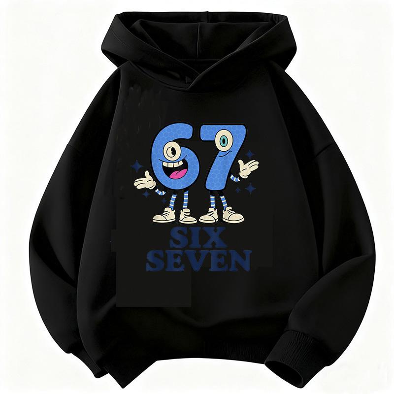 Lustiges Sechs Sieben Italienisches Brainrot 67 Zahlen Grafikdruck Hoodie Junge/Mädchen Langarm Kinder Bequemes Sweatshirt.