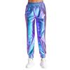 Damen Metallic Tanzhose Hoher Bund Elastischer Bund Lockerer Schnitt Sporthose Glänzender Schimmer Moderne Hose