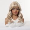 16inch Long Blonde Body Wavy Synthetic Wigs with Bangs for Women Heat Resistant Natural Hairs Wig for Daily Cosplay Party Wear