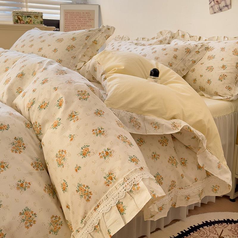 French Pure Cotton Bedding Four-piece Set Skin-friendly Comfortable Breathable Bed Sheet Quilt Cover Pillowcase